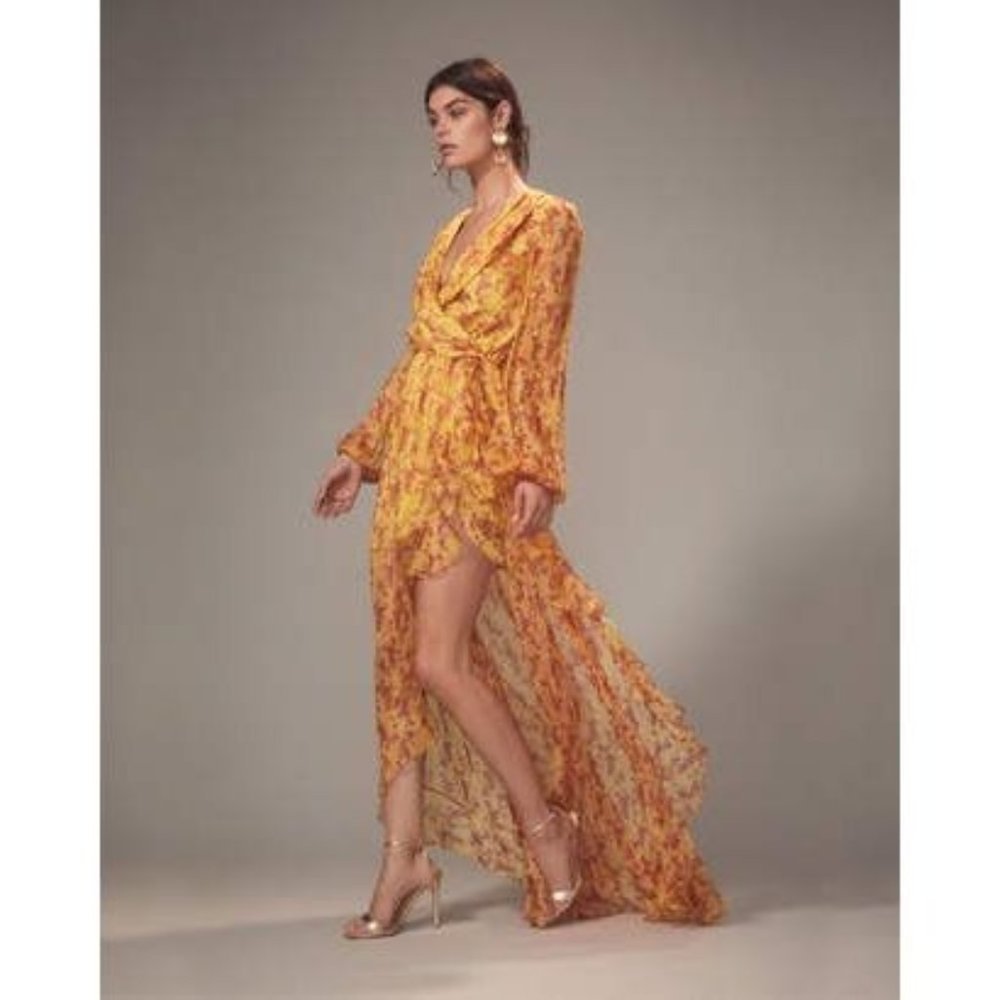 Caroline Constas Marigold Red Silk High Low Gown $995